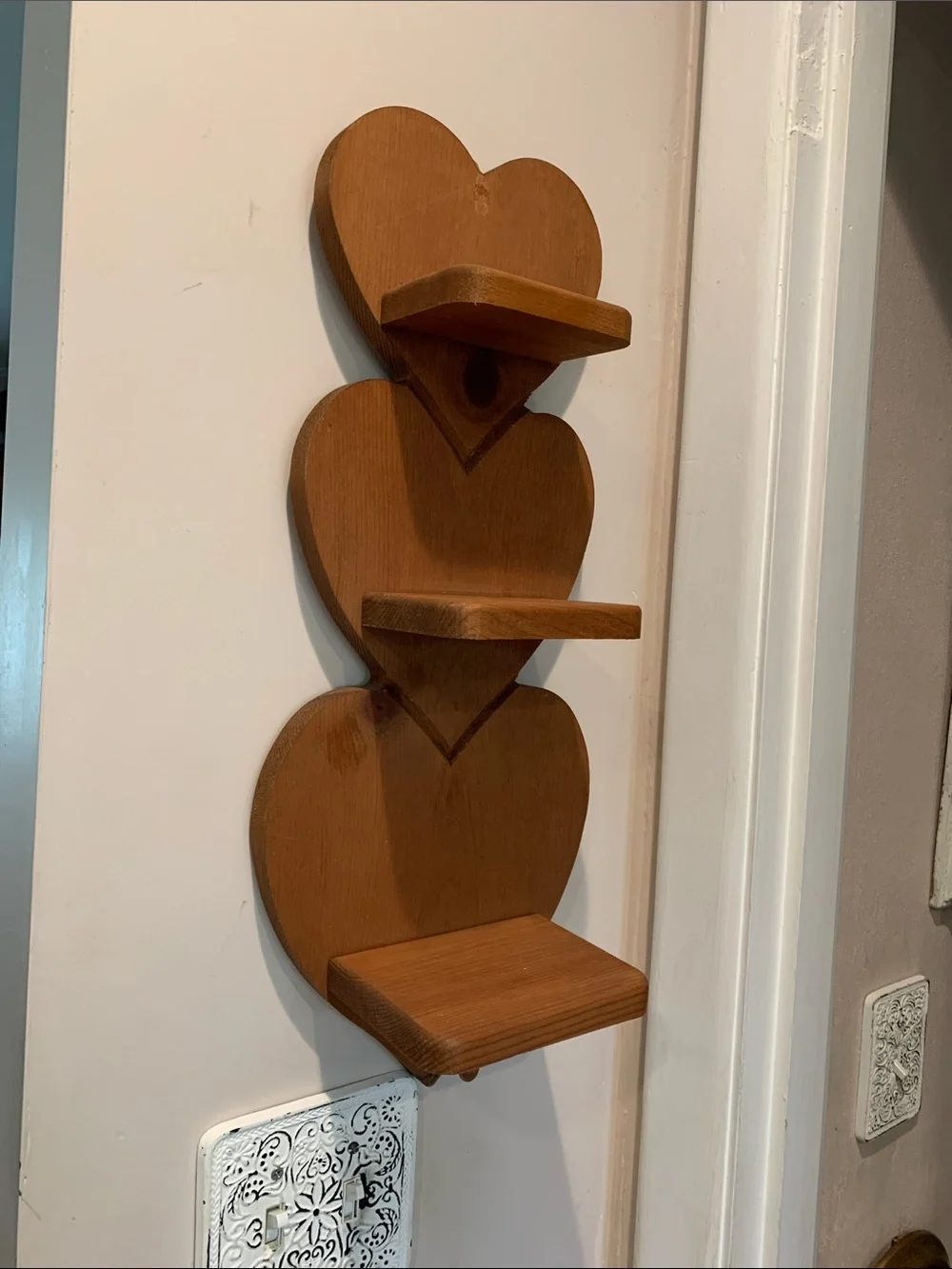 Vintage Country Wooden Heart Tiered Shelf With Peg Farmhouse Rustic